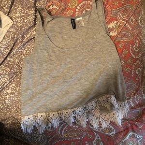 gray and white crop tank top